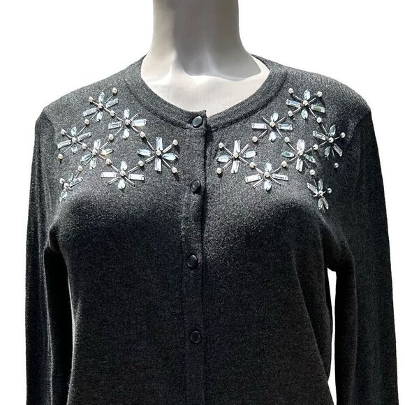 NWT A New Day Cardigan Sweater Women's Medium Gray Embellished Button Front - Picture 4 of 13